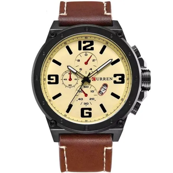 Relógio Masculino De Quartzo Mostrador Militar À Prova Da Água Design Esportivo Bege