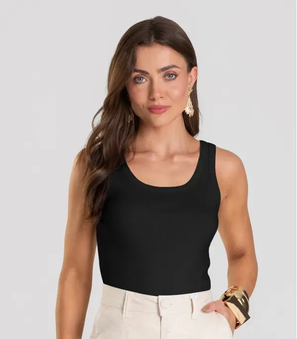Regata Feminina Canelada Dianna Preto PP