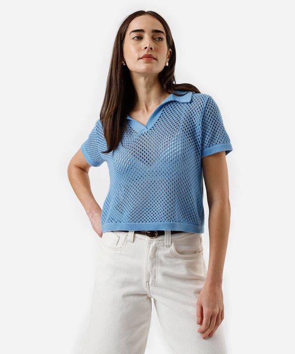 polo feminina de tricot azul M