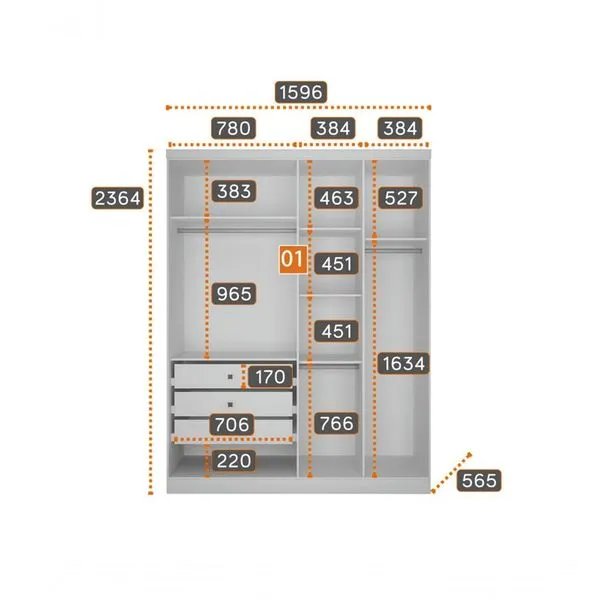 Modulado de Closet Linea 6 Gavetas 12 Prateleiras MDF Branco Espelhado Móveis Novo Horizonte Modulado de Closet Linea 6 Gavetas MDF Branco Espelhado Móveis Novo Horizonte