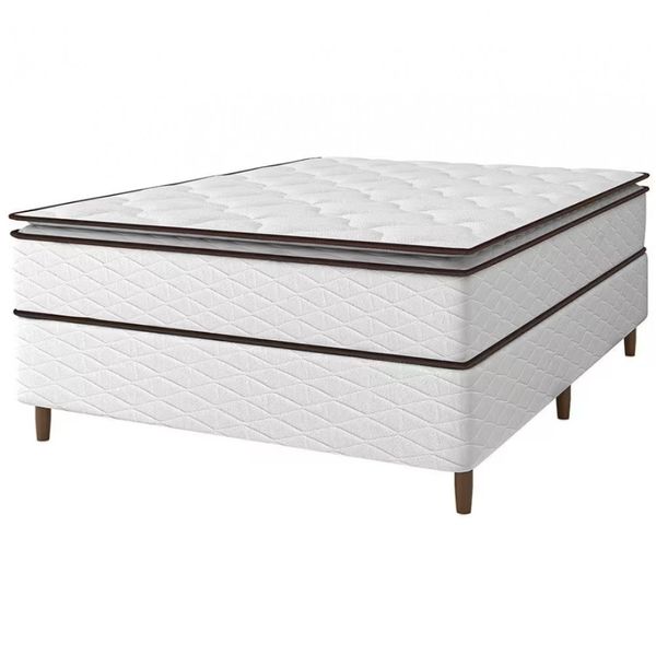 Cama Box de Casal Umaflex New Itália Molas Ensacadas e Pillow Top D26 Branco com Marrom
