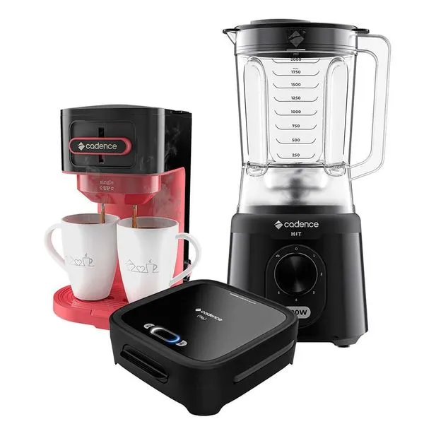 Kit Trio Click Sanduicheira Cafeteira e Liquidificador 110V com Copo 2,5L 800W Cadence Kit Trio Click Sanduicheira Cafeteira e Liquidificador 110V 2,5L Cadence