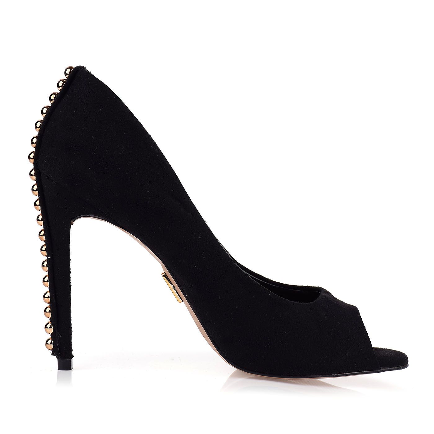 Peep Toe Salto Alto Camurça Preto