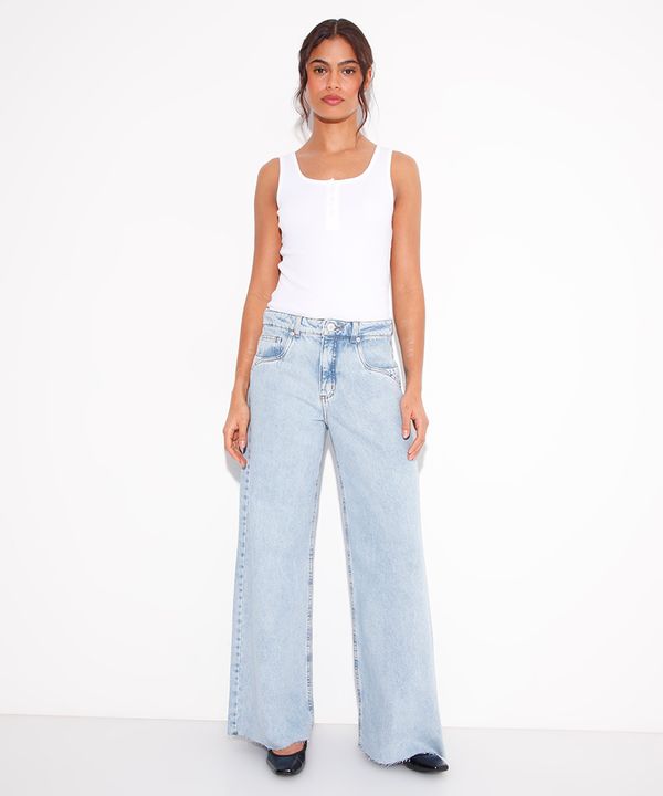 calça wide leg jeans rio mindset azul 36