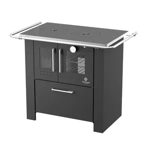 Fogão a Lenha 4 Bocas Elevare Industrial Cheff N°02 Direito com Chapa Superior de Ferro Fundido e Forno Preto Fogão a Lenha 4 Bocas Elevare Industrial Cheff N°02 Direito com Forno Preto