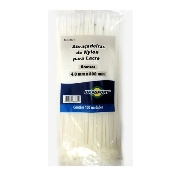 Abraçadeira de Nylon 4,8x300mm Branca 100 unidades - Brasfort