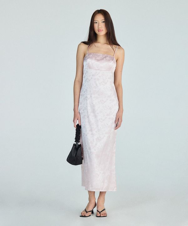 vestido jacquard feminino acetinado floral rosa PP