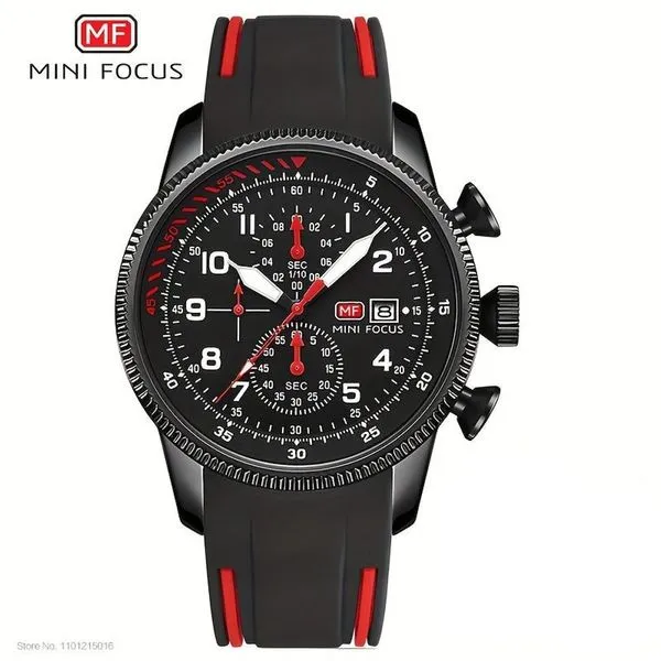 Relógio de Pulso Masculino de Quartzo Cronógrafo Silicone Luminoso Data Automática Vermelho Mini Focus Relógio de Pulso Masculino de Quartzo Cronógrafo Silicone Luminoso Vermelho Mini Focus