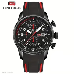 Relógio de Pulso Masculino de Quartzo Cronógrafo Silicone Luminoso Data Automática Vermelho Mini Focus Relógio de Pulso Masculino de Quartzo Cronógrafo Silicone Luminoso Vermelho Mini Focus
