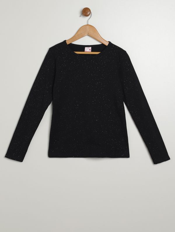 Blusa Cotton Com Glitter Juvenil Para Menina - PRETO 12