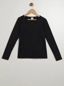 Blusa Cotton Com Glitter Juvenil Para Menina - PRETO 12