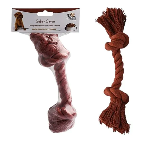Brinquedo Corda Com Nó Para Cão Savana Aroma Carne 15x5x5cm (MP)