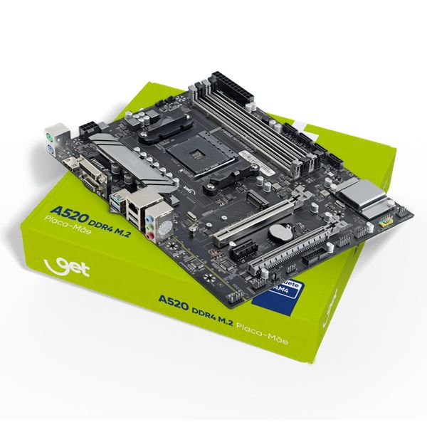 Placa-Mãe Get A520 M2 AM4 DDR4 até 128GB, M.2 NVMe, HDMI, USB 3.0, Micro ATX