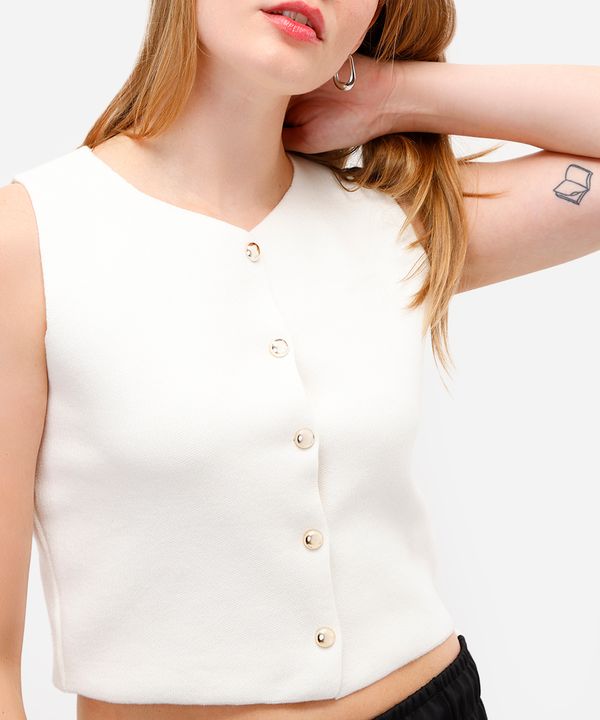 colete feminino de tricot com botões off white M