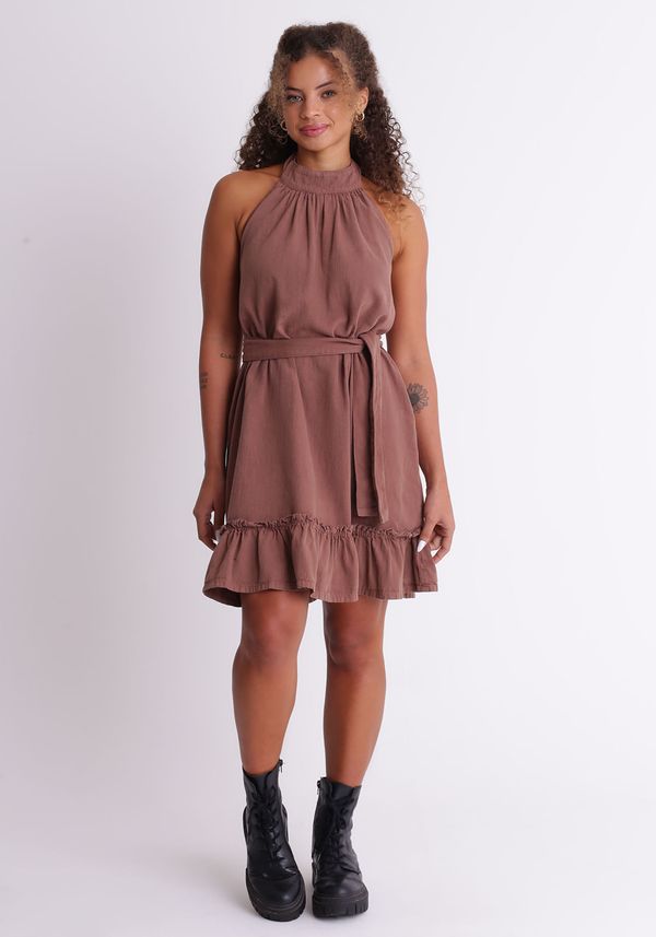 Vestido frente única com babados Marrom M