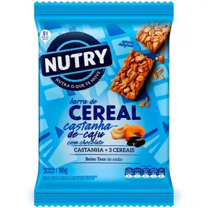 Barra de Cereais Nutry Castanha-de-Caju Com Chocolate 22g - Multipack Com 3 Unidades - Com 3 Cereais e Castanha