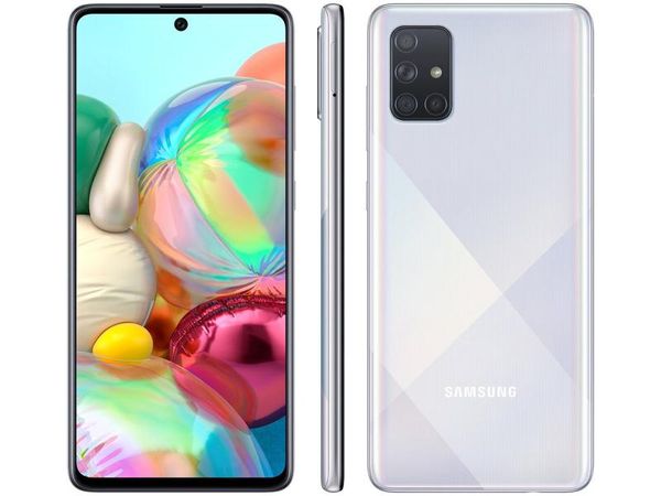 Smartphone Samsung Galaxy A71 128GB Prata 4G - 6GB RAM Tela 6,7” Câm. Quádrupla + Selfie 32M