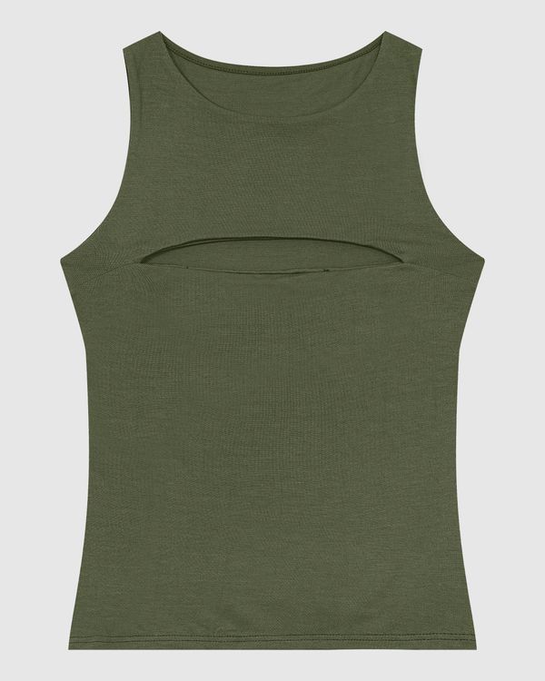 Regata Justa Feminina Detalhe Vazado Busto Em Viscose Stretch - ENFIM Verde - M