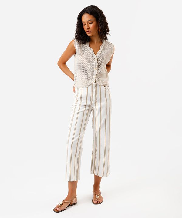 calça femina wide slim cintura alta listrada off white 40