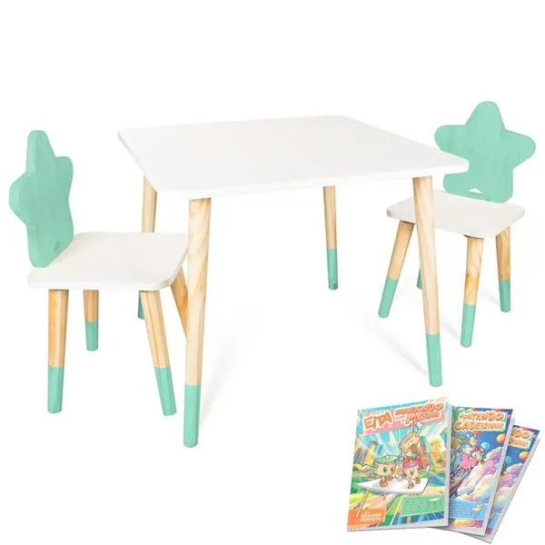 Kit Mesa e 2 Cadeiras Infantil Estrela - Verde Claro Kit Mesa e 2 Cadeiras Infantil Estrela Verde Claro