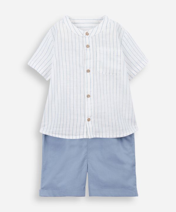 conjunto curto infantil de algodão listrado azul 3-6