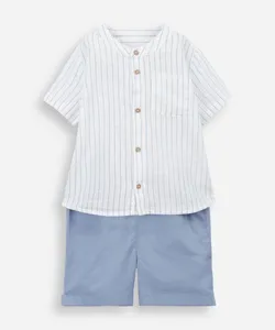 conjunto curto infantil de algodão listrado azul 18-24