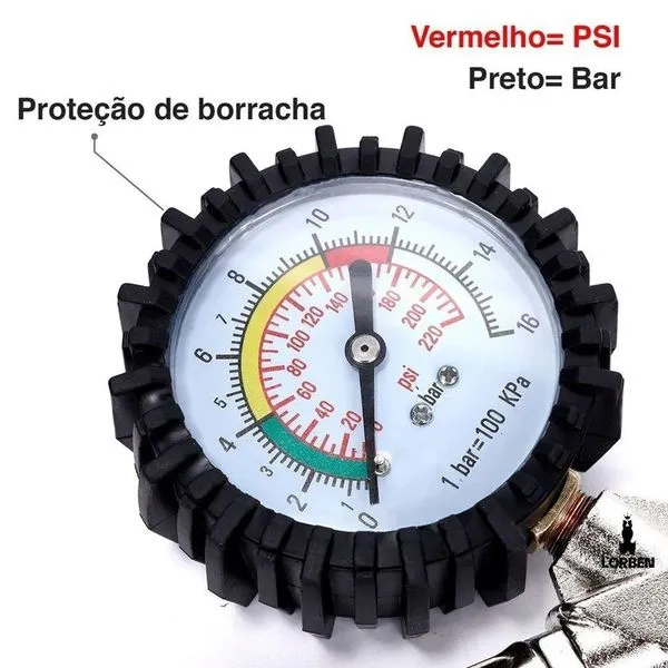Bico Pistola De Ar Lorben Calibrador De Pneu Manômetro Engate Rápido Gt6057