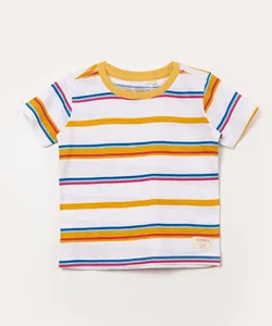 camiseta infantil de algodão manga curta listrada branco 5