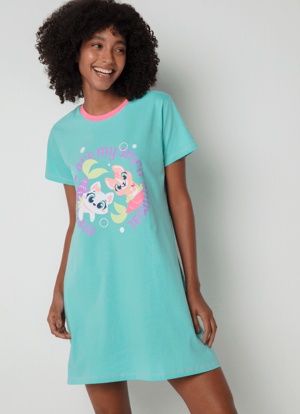 Camisola Manga Curta Algodão Feminina Pet Sereia PP