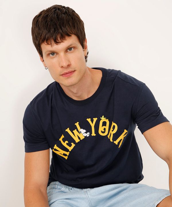 camiseta de algodão manga curta snoopy azul GG