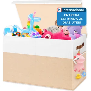 Baú Para Brinquedos Grande E Dobrável Mabahoo Bege/Branco A-MBI