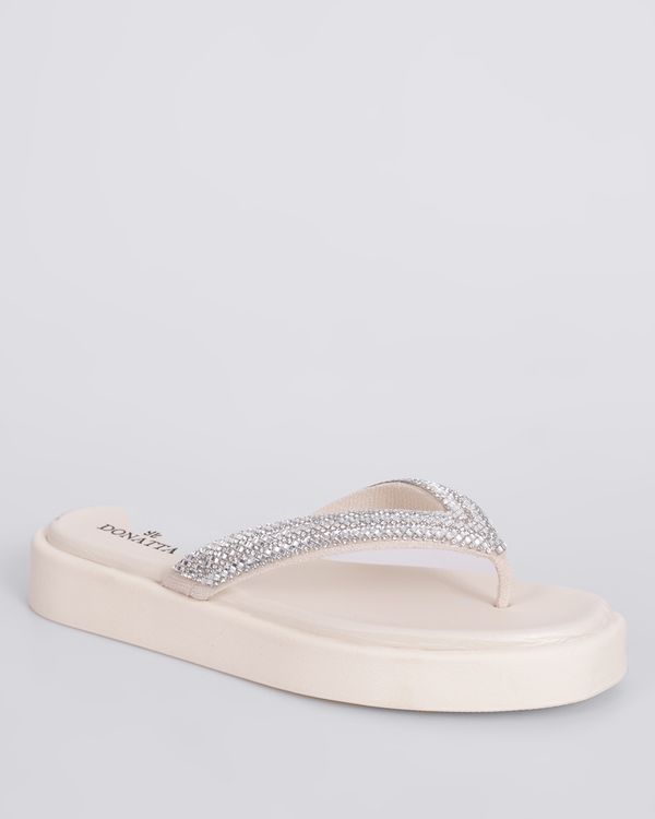 Sandália Feminina Flatform Donatta com Strass Off White 37