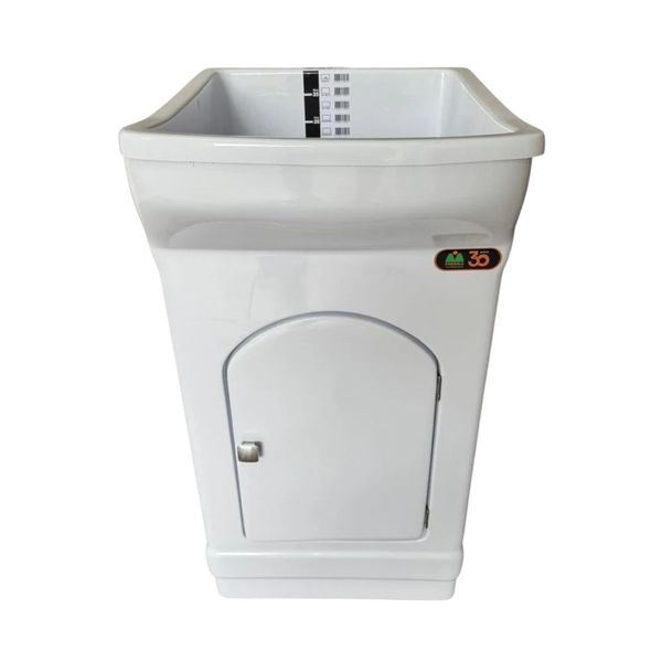 Kit Gabinete Lavanderia com Tanque Londres 47cm Branco Fiberblu Kit Gabinete Lavanderia com Tanque Londres 25 Litros 47cm Branco