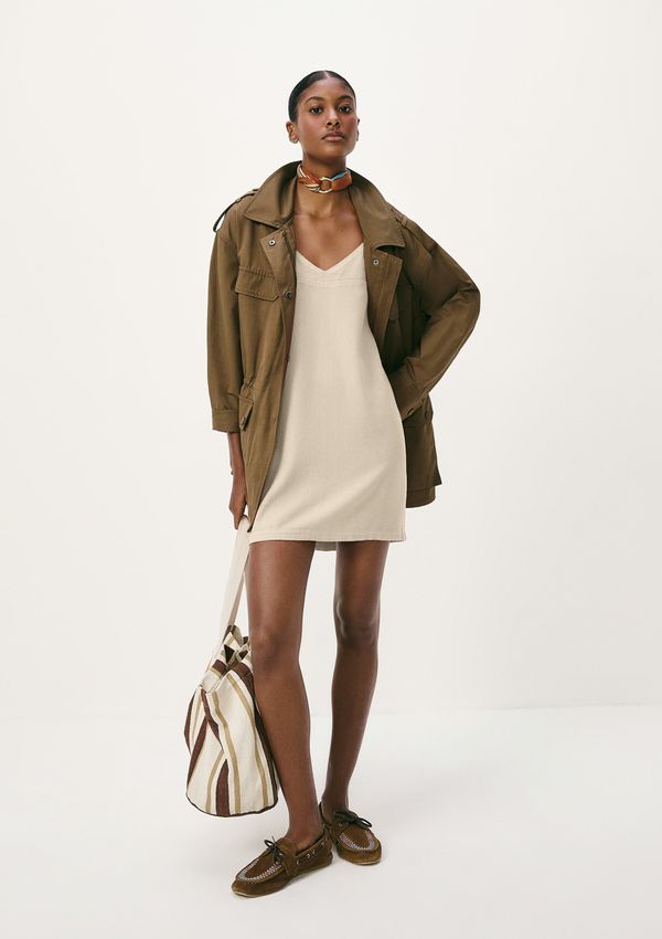 Vestido Curto Em Viscolinho Estonado - Creme P