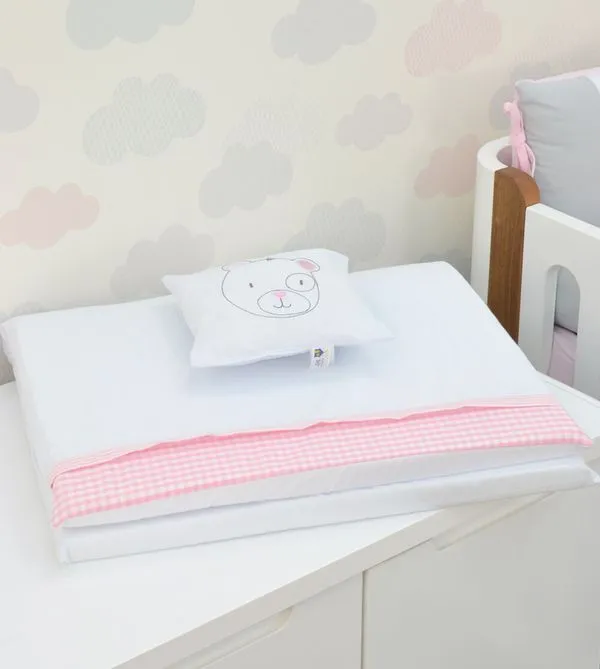 Colchonete Para Mini Berço com Travesseiro Xadrez Rosa - CMB302/X