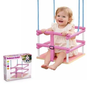 Balanço Infantil Bebê com Cinto de Segurança em MDF Rosa para Até 35kg Playground Junges Balanço Infantil Bebê em MDF Rosa com Cinto de Segurança Até 35kg Junges