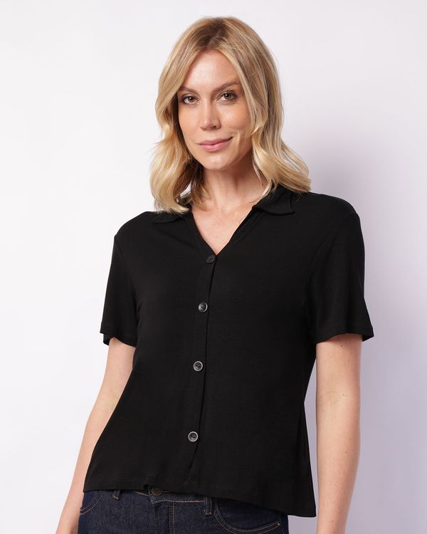 Camisa Feminina Manga Curta Viscose Preta M