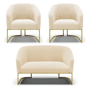 Namoradeira e 2 Poltronas Industrial Dourado Stella Suede Bege D03 - D'Rossi