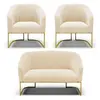 Namoradeira e 2 Poltronas Industrial Dourado Stella Suede Bege D03 - D'Rossi