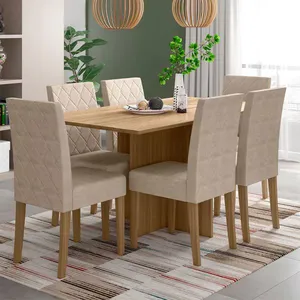 Conjunto de Mesa de Jantar Poliman Helo com 6 Cadeiras - 160 cm de Largura Bege