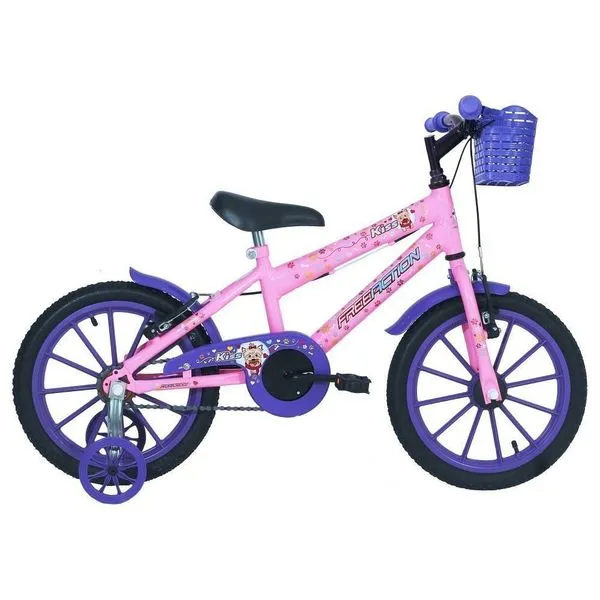 Bicicleta Infantil Aro 16 Kiss Mtb com Rodinhas V-Brake Rosa Claro Free Action Bicicleta Infantil Aro 16 Kiss Mtb V-Brake Rosa Claro Free Action
