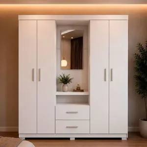 Guarda-Roupa 4 Portas 2 Gavetas Delicatto Capela Penteadeira Com Espelho Branco (MP)