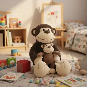 Brinquedo de Pelúcia Macaca com Filhote 48cm Super Macia Certificada Pelo Inmetro Fizzy Pelúcia Macaca com Filhote 48cm Super Macia Certificada Pelo Inmetro Fizzy