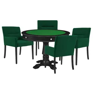 Mesa de Jogos Carteado Victoria Redonda Tampo Reversível Preto com Kit 4 Cadeiras Vicenza Verde G36 G15 - Gran Belo