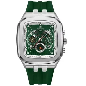 Relógio De Quartzo Masculino Design Retangular à Prova D´gua Casual Verde