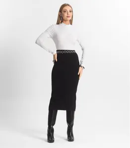 Saia Midi Feminina Tricot Epifani Preto G