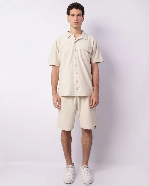 Bermuda Masculina Reta Texturizada Com Cordão Bege G