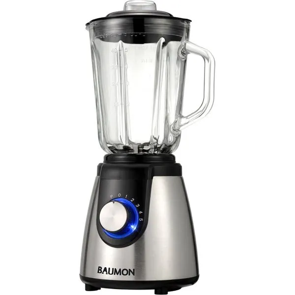 Liquidificador Baumon Inox com Copo de Vidro 1,5L 1000W 127V Preto KP-1805