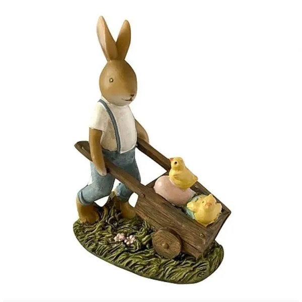 Escultura Em Resina Coelho Com Carriola E Patinhos