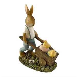 Escultura Em Resina Coelho Com Carriola E Patinhos